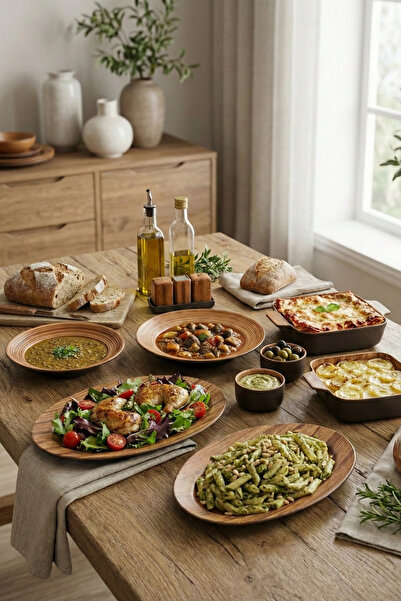 SQUALO Luxurious wooden-design porcelain set – a complete table setting