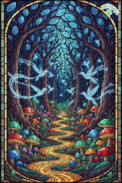 Teona Ahşap لغز خشبي بتصميم الغابة السحرية مع زجاج ملون 800 قطعة 70×50