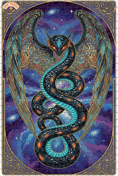 Teona Ahşap Dragon Snake Galaxy Art Double Layer Framed Wooden Puzzle 500 Pie...