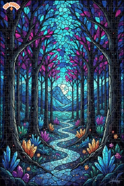 Teona Ahşap لغز خشبي مؤطر بطبقتين بمظهر لوحة زيتية لمسار الغابة الكريستالية ا...