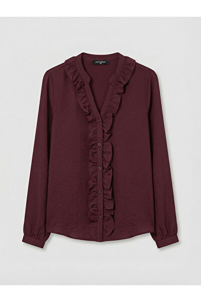 LC Waikiki Mürdüm Kaçık Yaka Fırfırlı Bluz