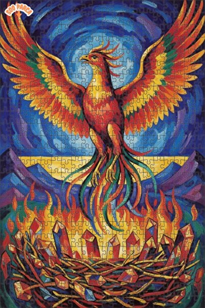 Teona Ahşap Phoenix Art Oil Painting Look Double Layer Framed Wooden Puzzle 5...