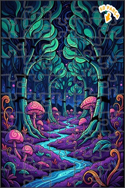 Teona Ahşap لغز خشبي مؤطر بطبقتين من غابة الفطر الغامضة 50 قطعة 15×25