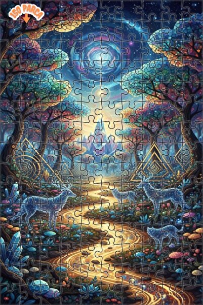 Teona Ahşap لغز خشبي مؤطر بطبقتين من فن الغابة السحرية والغزلان والشلال الكري...