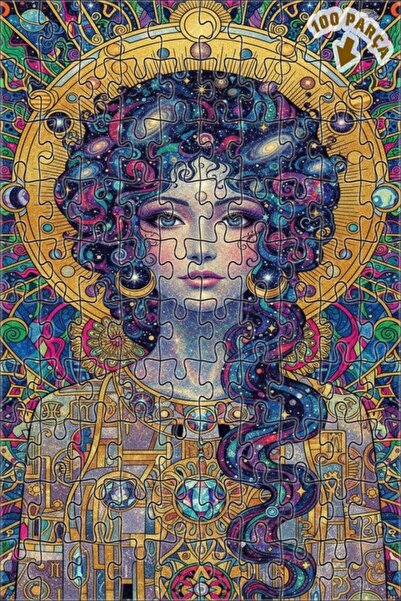 Teona Ahşap Galaxy Haired Woman Cosmic Art Double Layer Framed Wooden Puzzle ...