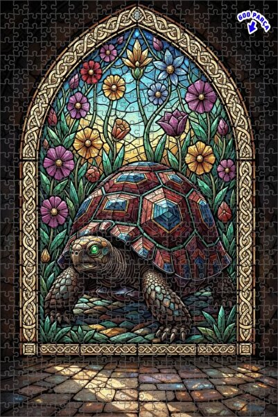 Teona Ahşap لغز خشبي مؤطر بطبقتين بتصميم فني زجاجي ملون على شكل سلحفاة سحرية ...