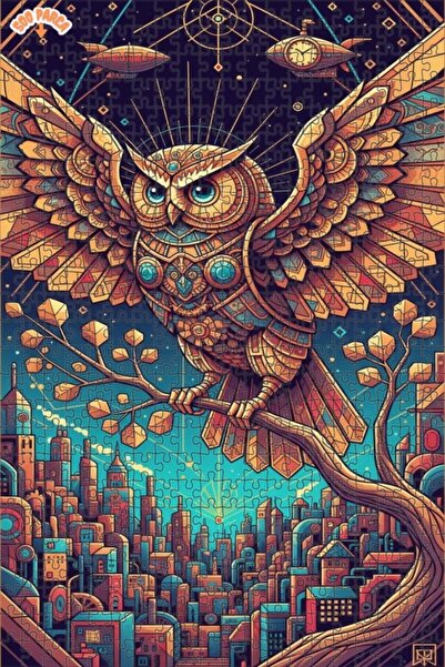 Teona Ahşap Mysterious Mechanical Owl Art Double Layer Framed Wooden Puzzle 5...