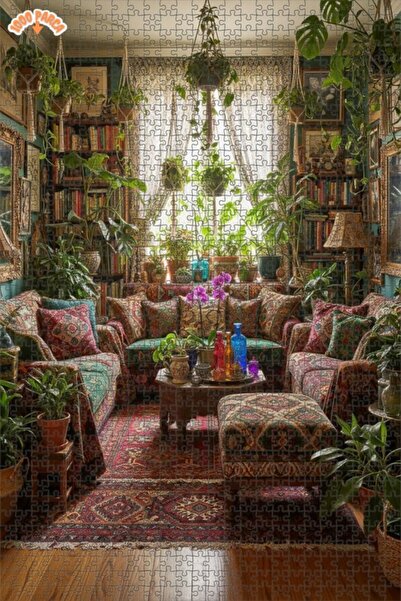 Teona Ahşap Bohem Sanat Çiçekli Salon Desenli Ahşap Puzzle Çift Katlı Çerçeve...