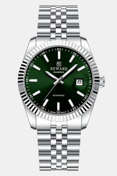 Reward Erkek Kol Saati Quartz Takvimli Yeşil Kadran Çelik Kordon Gümüş 42 mm ...