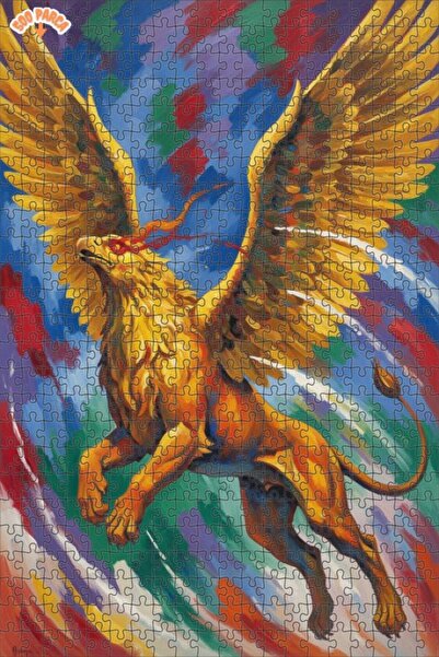 Teona Ahşap لوحة زيتية لأسد ذهبي مجنح محارب، 500 قطعة، مقاس 50×30