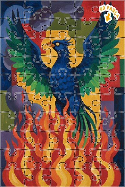 Teona Ahşap لغز فني بتصميم طائر الفينيق الأزرق يرتفع من بين اللهب، بمظهر لوحة...