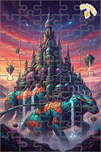 Teona Ahşap لغز فني بمظهر لوحة زيتية لقلعة التنين الخيالية 50 قطعة 15×25