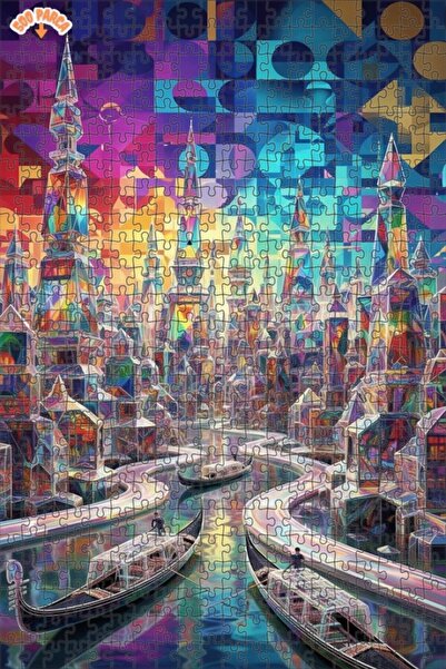 Teona Ahşap لوحة زيتية لرحلة جوندولا في مدينة الكريستال، لغز خشبي بإطار ذو طا...