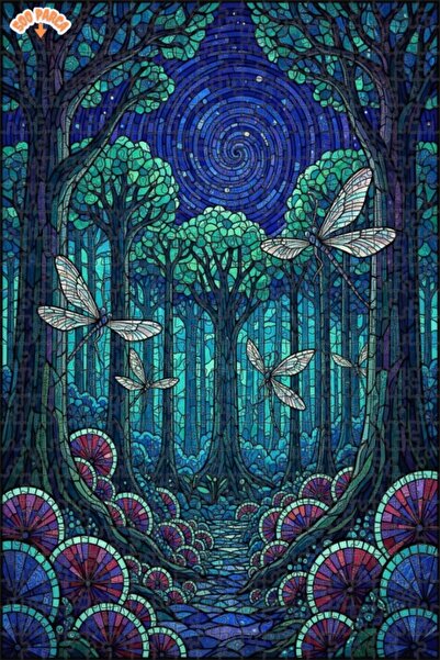 Teona Ahşap لغز خشبي مؤطر بطبقتين بمظهر الزجاج الملون لفراشات الغابة الغامضة ...