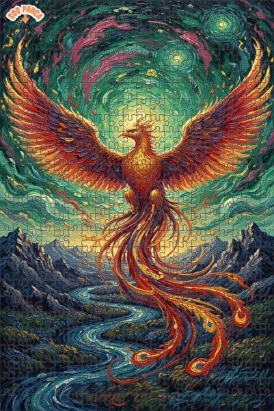 Teona Ahşap Flaming Phoenix Oil Painting Look Artwork Double Layer Framed Woo...