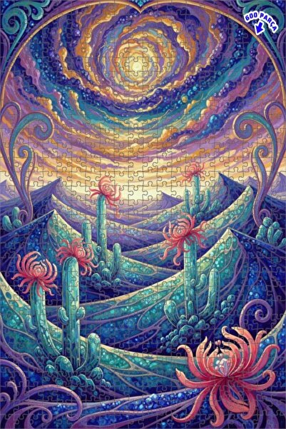 Teona Ahşap لغز خشبي بإطار مزدوج الطبقات بمظهر لوحة زيتية لزهور الصحراء السحر...