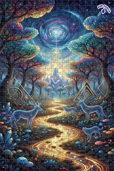 Teona Ahşap لغز خشبي مؤطر بطبقتين من فن الغابة السحرية والغزلان والشلال الكري...