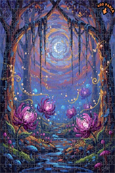 Teona Ahşap لوحة زيتية لغابة سحرية مع أزهار ضوء القمر، لغز خشبي بإطار مزدوج ا...