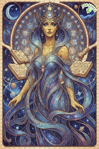 Teona Ahşap لغز خشبي بإطار مزدوج الطبقات بمظهر لوحة زيتية لامرأة الحكمة الكون...