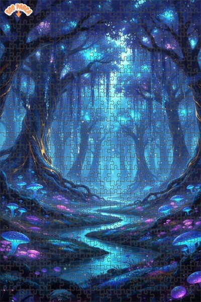 Teona Ahşap لغز خشبي مؤطر بطبقتين بمظهر لوحة زيتية لغابة سحرية 500 قطعة 50×30