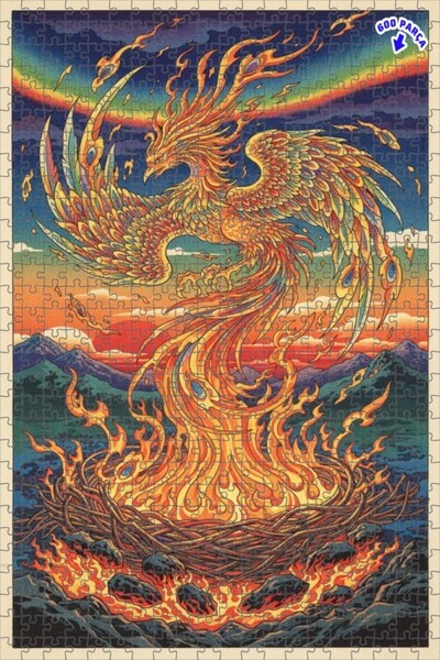 Teona Ahşap لغز خشبي مؤطر بطبقتين من 600 قطعة، لوحة زيتية لطائر الفينيق الأسط...