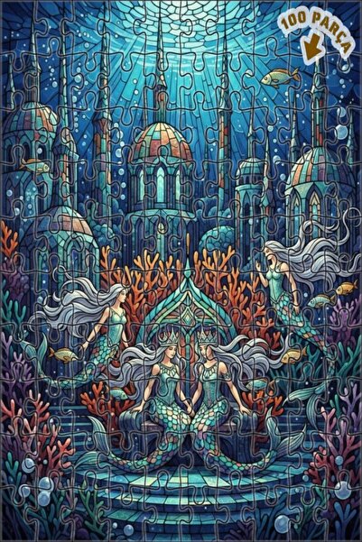 Teona Ahşap لغز خشبي مؤطر بطبقتين بتصميم فن الزجاج الملون لقصر حورية البحر ال...