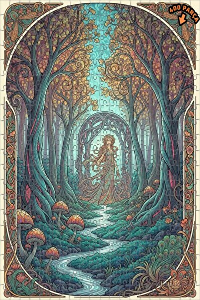 Teona Ahşap Forest Fairy Watercolor Look Art Trend Double-Deck Framed Wooden ...