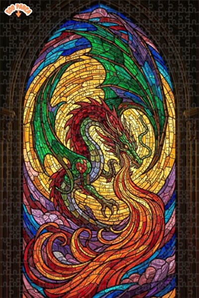 Teona Ahşap لغز خشبي مؤطر بطبقتين بتصميم فني فسيفسائي يصور وجود التنين السحري...