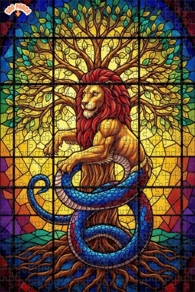 Teona Ahşap لغز خشبي بإطار مزدوج الطبقات بتصميم فني لشجرة الأفعى الأسدية مع ز...