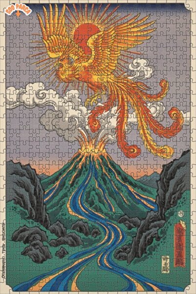 Teona Ahşap لغز خشبي بإطار مزدوج الطبقات بمظهر لوحة زيتية، بعنوان طائر النار ...