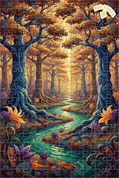 Teona Ahşap لغز خشبي مؤطر بطبقتين بمظهر لوحة زيتية لجسر نهر الغابة الخيالية 2...