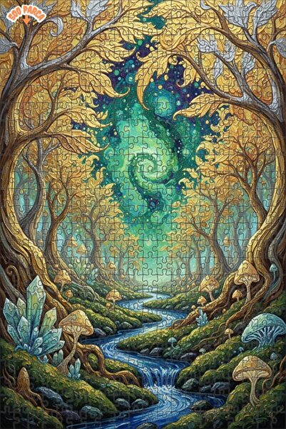 Teona Ahşap لوحة فنية تصور مشهد نهر الغابة الغامضة، 500 قطعة، 50×30