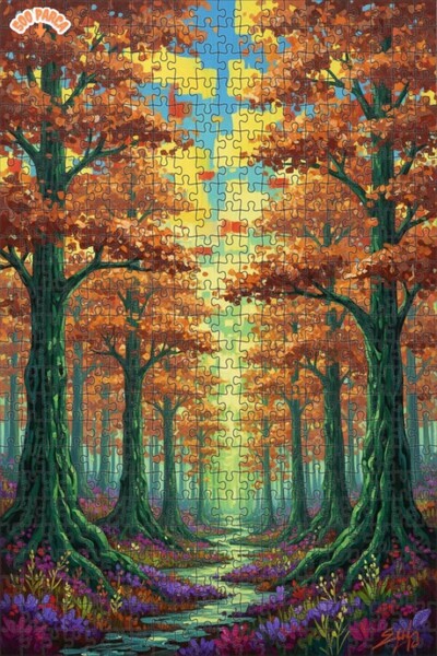 Teona Ahşap لوحة فنية خشبية مؤطرة على شكل غابة الخريف بمظهر لوحة زيتية، لغز خ...