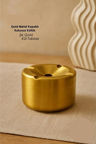Kitchen Beauty Gold Kapaklı Kokusuz Paslanmaz Metal Küllük – Modern ve Şık Ta...