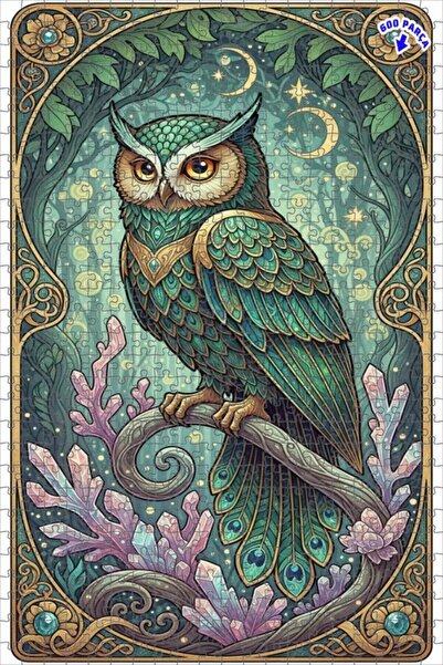 Teona Ahşap لغز خشبي مؤطر بطبقتين بمظهر لوحة زيتية لبومة الغابة الغامضة 600 ق...