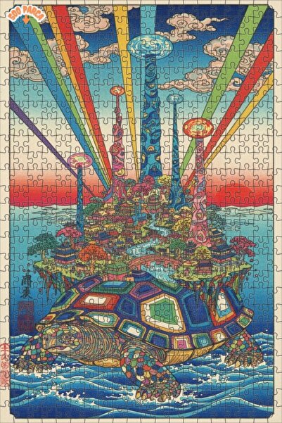 Teona Ahşap لغز خشبي بإطار مزدوج الطابق لمدينة جزيرة السلحفاة 500 قطعة 50×30