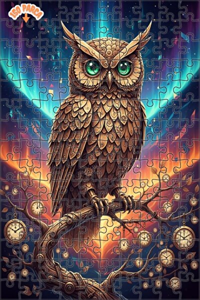 Teona Ahşap Golden Mechanical Owl Double Layer Framed Wooden Puzzle 150 Piece...