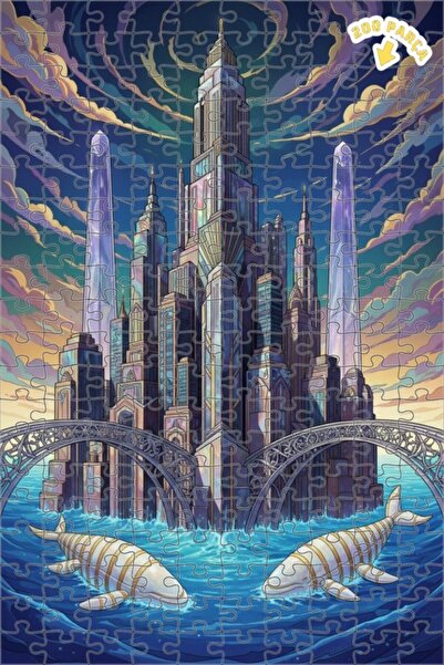 Teona Ahşap لغز خشبي رائع بإطار مزدوج الطبقات من فن مدينة الحيتان 200 قطعة 25x35