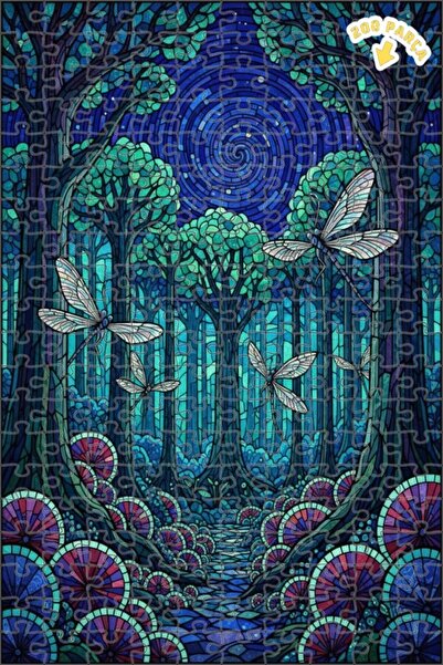 Teona Ahşap لغز خشبي مؤطر بطبقتين بمظهر الزجاج الملون لفراشات الغابة الغامضة ...