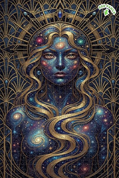 Teona Ahşap Goddess of the Galaxy Art Deco Art Print Look Double Layer Framed...