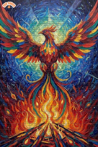 Teona Ahşap لغز خشبي مؤطر بطبقتين بمظهر لوحة زيتية لـ 'ملكة اللهب' طائر الفين...