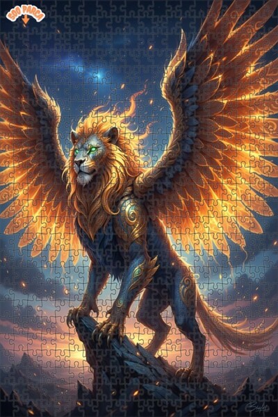 Teona Ahşap لغز خشبي مؤطر بطبقتين بمظهر لوحة زيتية لأسد مجنح غامض 500 قطعة 50×30