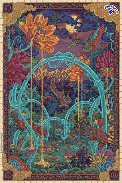 Teona Ahşap لغز فني بتصميم غابة الزهور الكريستالية على شكل تنين، 600 قطعة، 50...