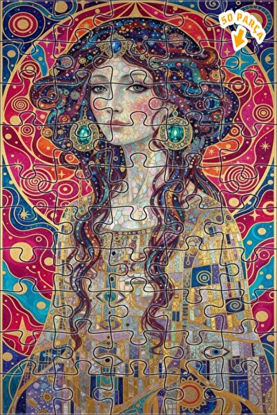 Teona Ahşap لوحة بانورامية للمرأة على طراز غوستاف كليمت مع تفاصيل ذهبية، لغز ...