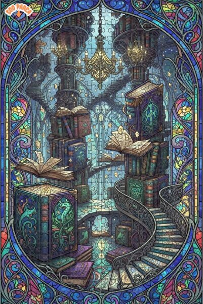 Teona Ahşap لغز خشبي مؤطر بطبقتين بتصميم فن الموزاييك الزجاجي للمكتبة السحرية...