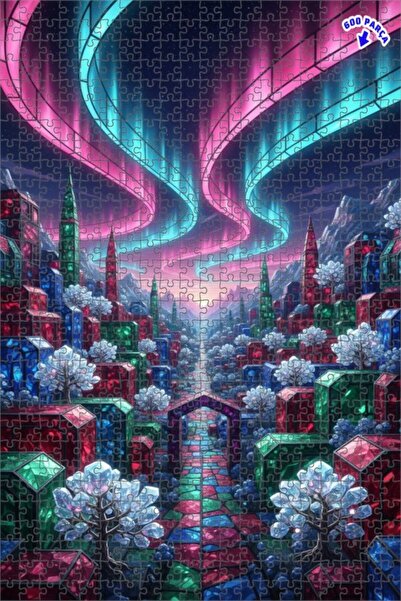 Teona Ahşap لوحة زيتية بتصميم مدينة كريستالية حالمة 600 قطعة 50×35