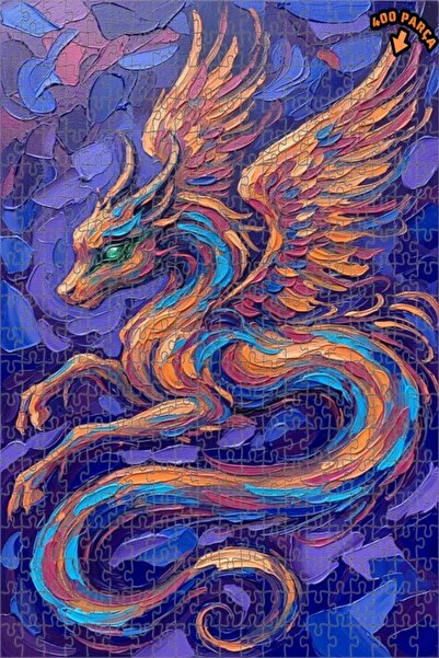 Teona Ahşap لغز خشبي على شكل تنين ذو أجنحة سحرية بمظهر لوحة زيتية 400 قطعة 35×35