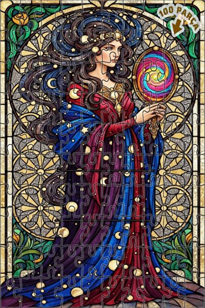 Teona Ahşap لغز خشبي بإطار من طابقين بتصميم آرت نوفو بمظهر مرآة ملونة يمثل ال...