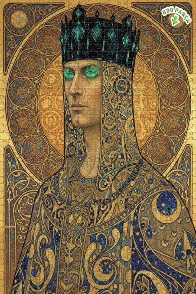 Teona Ahşap لغز خشبي مؤطر بطبقتين بنمط الملك ذو التاج الذهبي بمظهر لوحة زيتية...