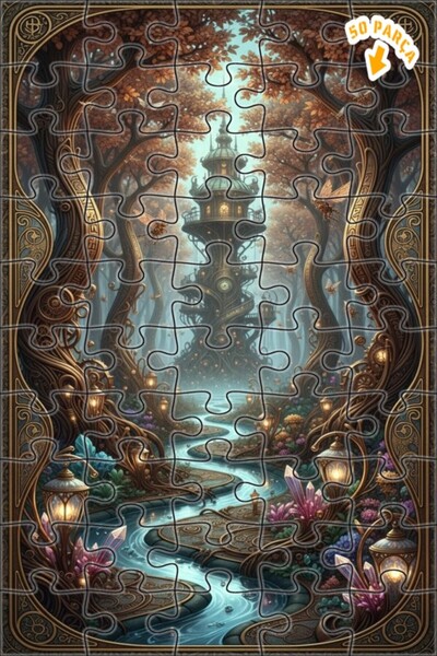 Teona Ahşap لغز خشبي مؤطر بطبقتين بتصميم برج الغابة الغامض بمظهر لوحة زيتية ف...